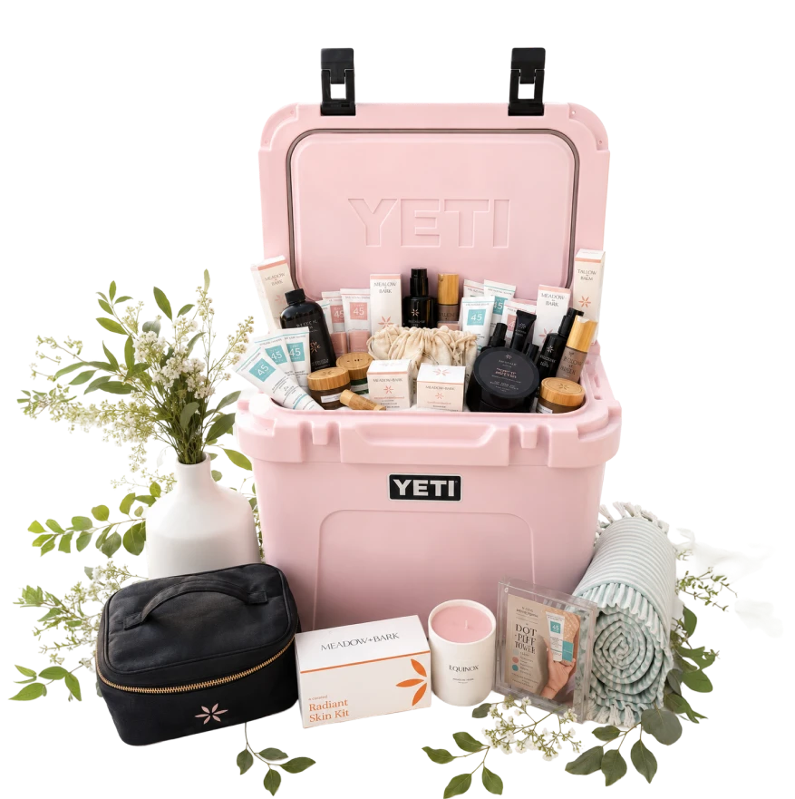 YETI cooler filled with Meadow & Bark products